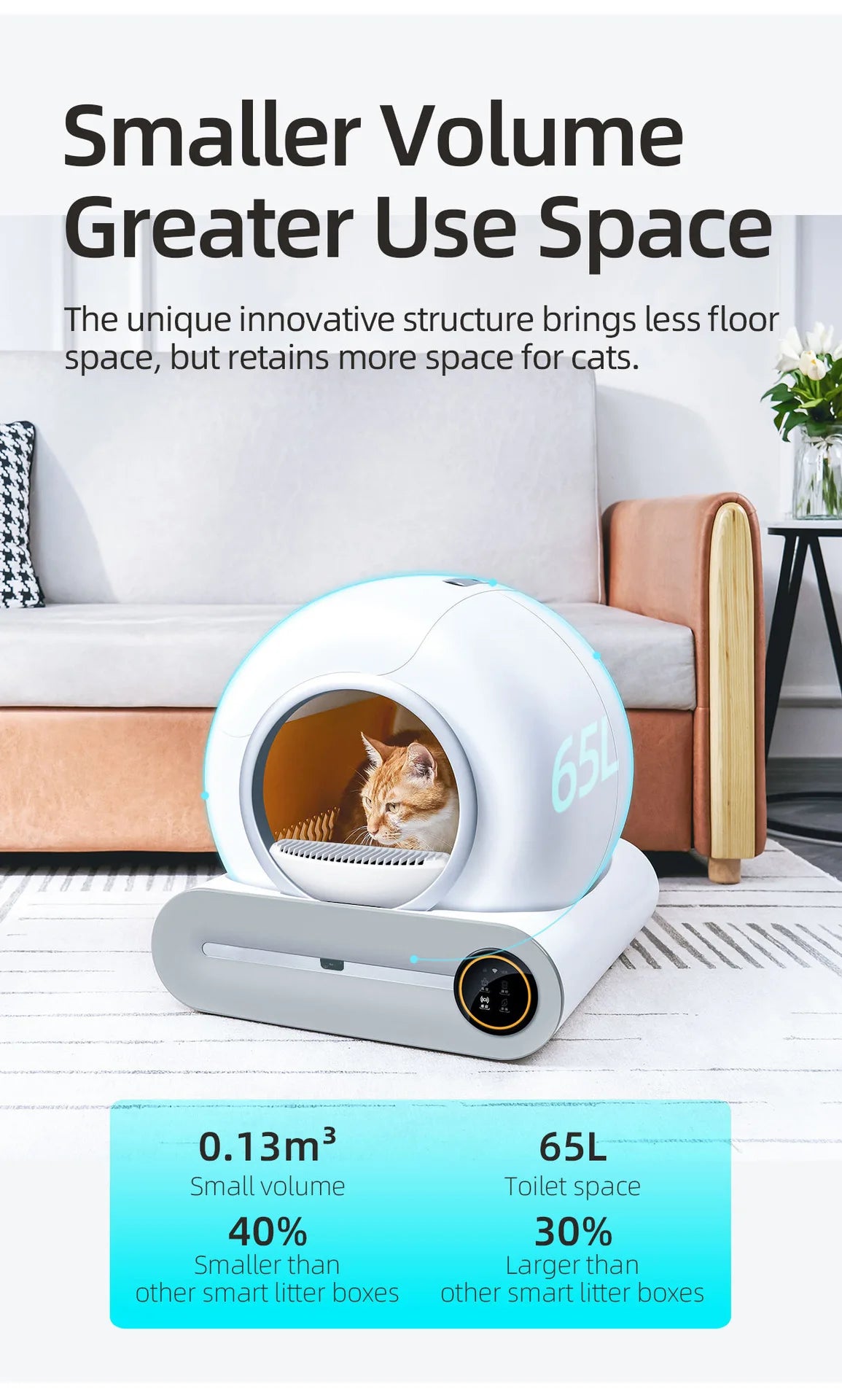 Automatic Cat Litter Box – Self-Cleaning, Large 65L