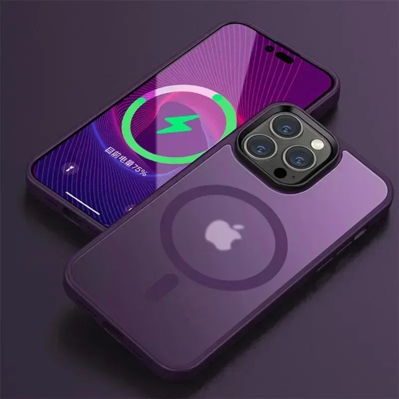 Shockproof Matte Transparent iPhone Case – MagSafe & Wireless Charging Compatible