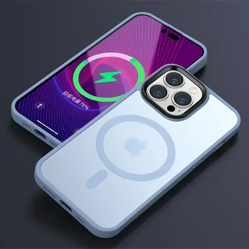Shockproof Matte Transparent iPhone Case – MagSafe & Wireless Charging Compatible
