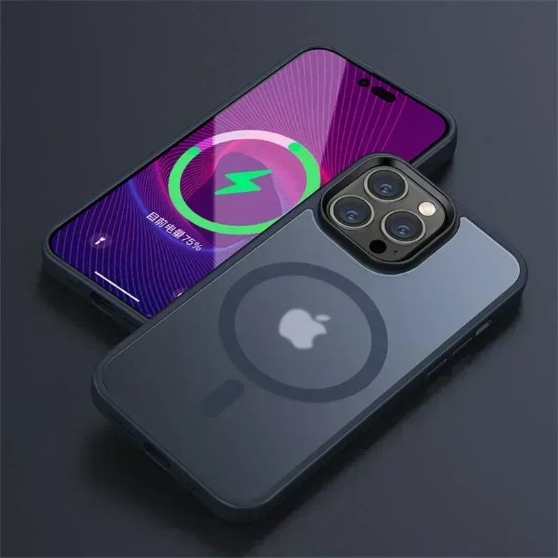 Shockproof Matte Transparent iPhone Case – MagSafe & Wireless Charging Compatible