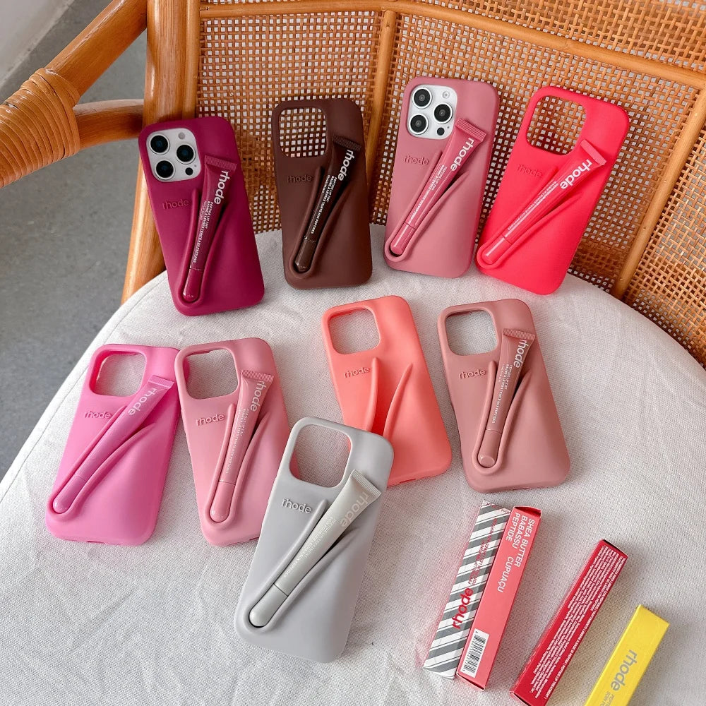 HODE Soft Silicone iPhone Case with Lipstick Holder – Gift Box Included