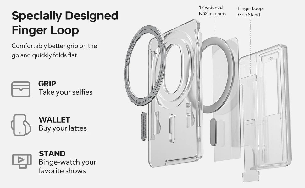 Magnetic Wallet Phone Case with Card Holder & Grip
