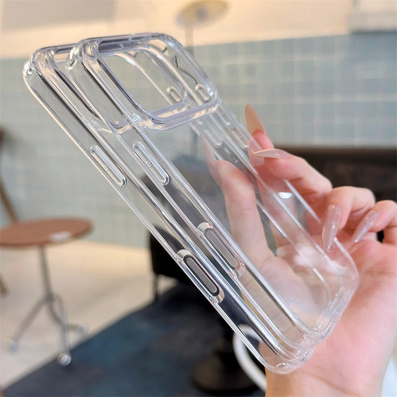 Luxury Transparent Tempered Glass Case – Shockproof Clear Cover for iPhone 12–17 Series