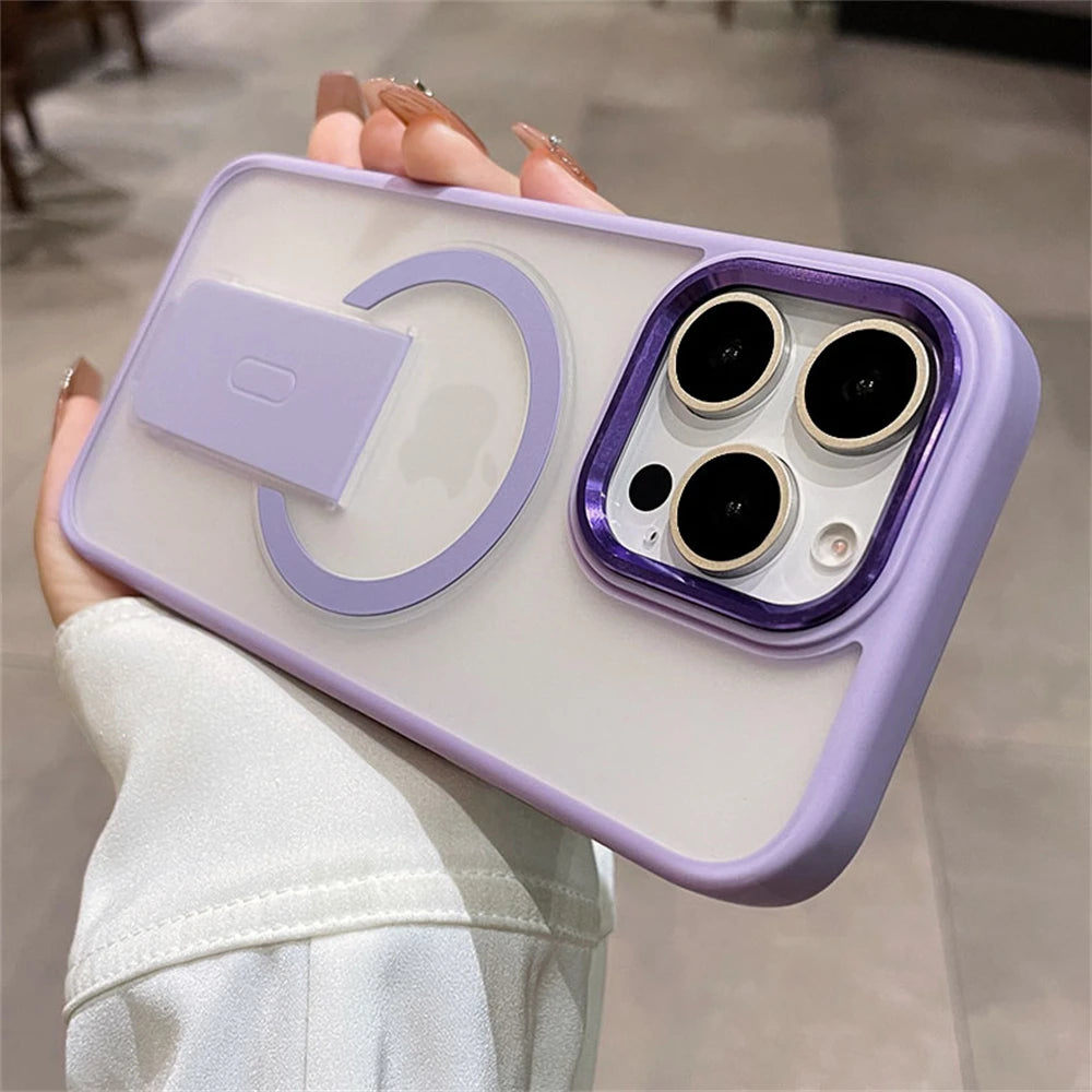 Magnetic Folding Stand iPhone Case – Matte Shockproof Cover with MagSafe