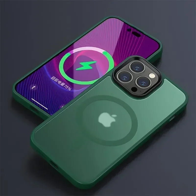 Shockproof Matte Transparent iPhone Case – MagSafe & Wireless Charging Compatible