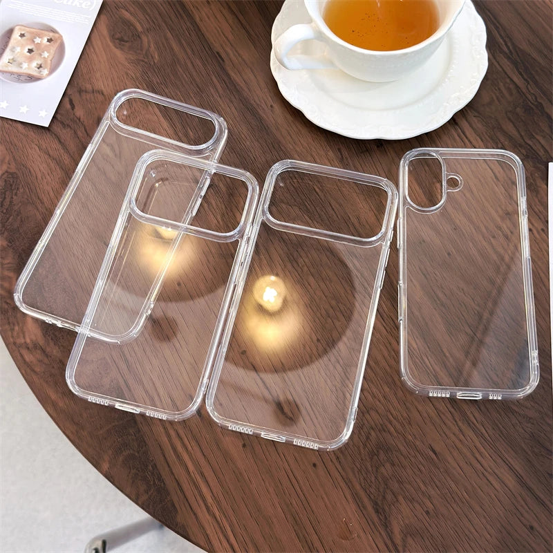 Luxury Transparent Tempered Glass Case – Shockproof Clear Cover for iPhone 12–17 Series