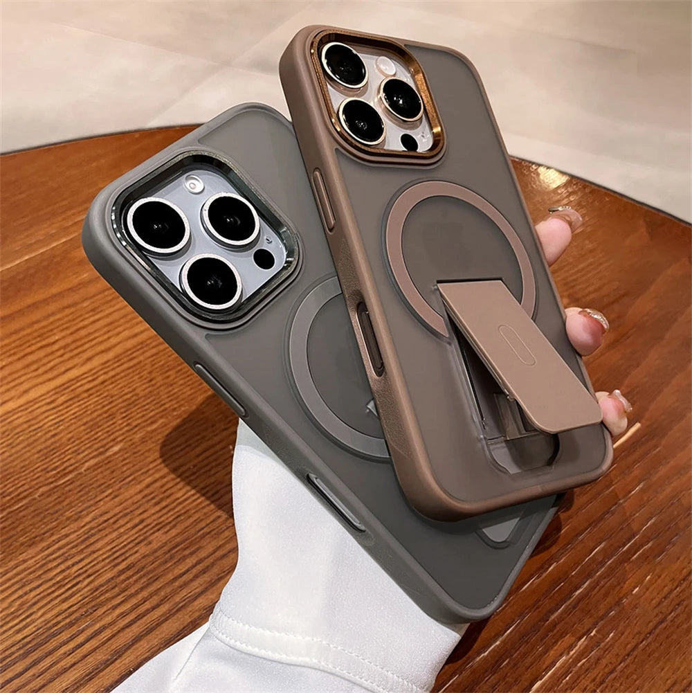 Magnetic Folding Stand iPhone Case – Matte Shockproof Cover with MagSafe
