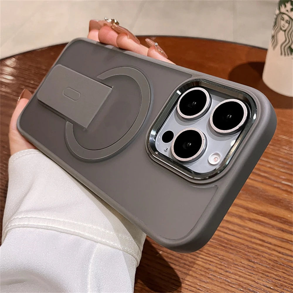 Magnetic Folding Stand iPhone Case – Matte Shockproof Cover with MagSafe