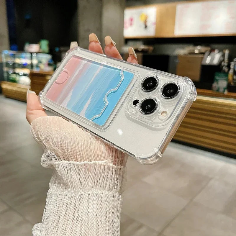 Transparent iPhone Case with Card Holder & Shockproof Wallet Back Cover