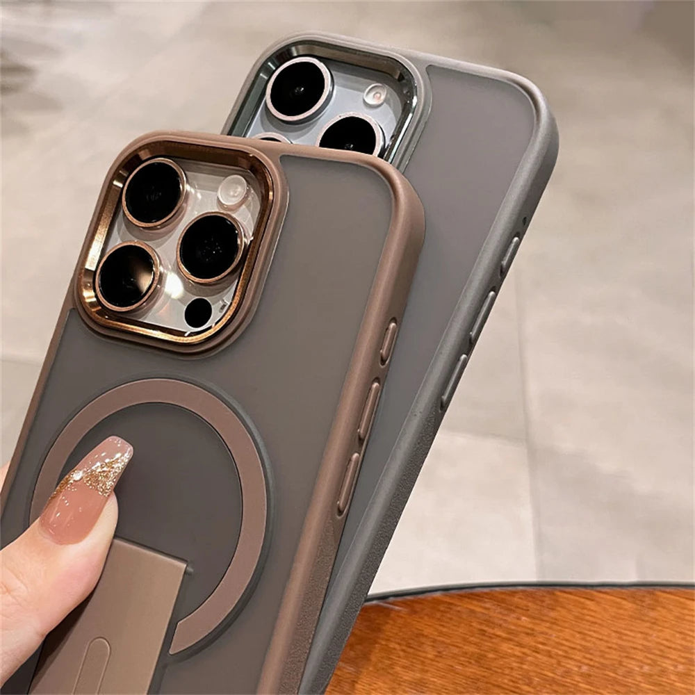 Magnetic Folding Stand iPhone Case – Matte Shockproof Cover with MagSafe