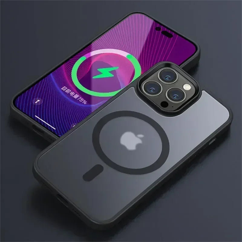 Shockproof Matte Transparent iPhone Case – MagSafe & Wireless Charging Compatible