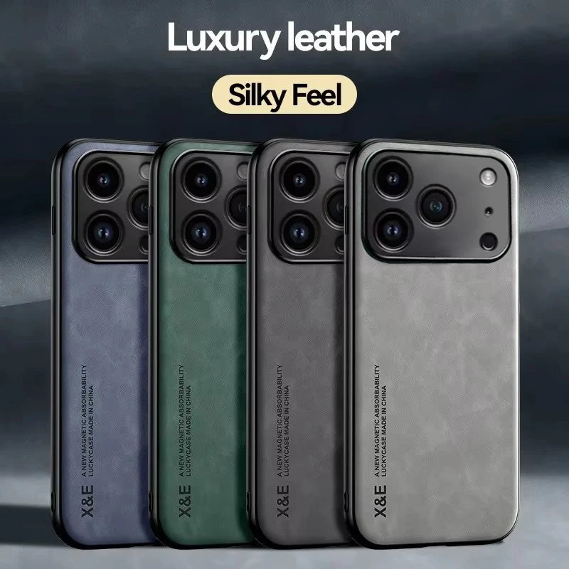 Luxury Leather Shockproof Phone Case – Compatible with iPhone 11–17 Series
