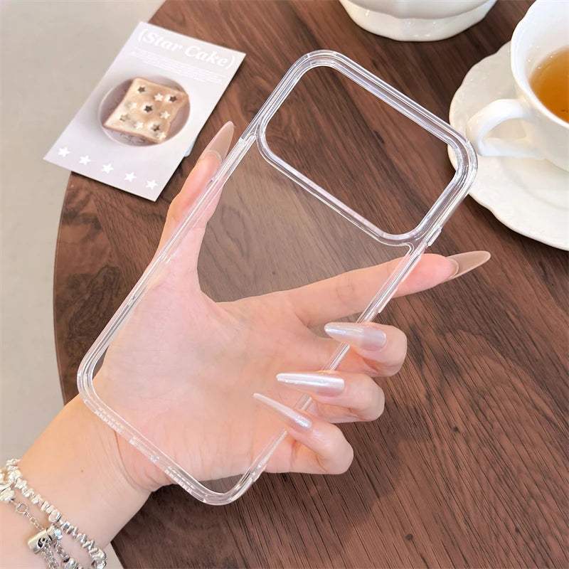 Luxury Transparent Tempered Glass Case – Shockproof Clear Cover for iPhone 12–17 Series