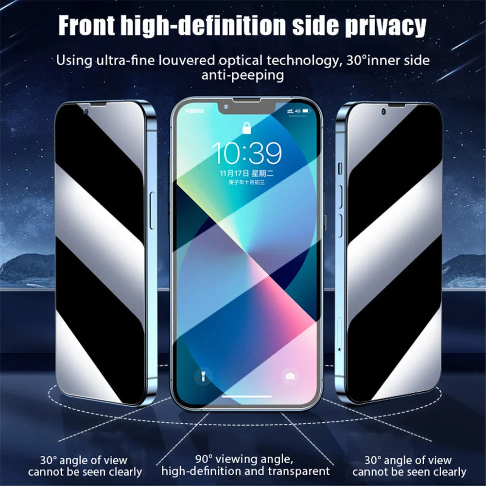 Anti-Spy Tempered Glass Screen Protector – Privacy Film for iPhone 11–17 Series (1/3 Pack)