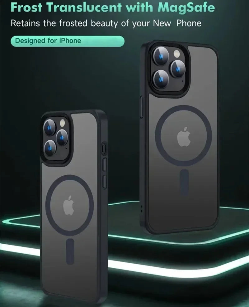 Shockproof Matte Transparent iPhone Case – MagSafe & Wireless Charging Compatible