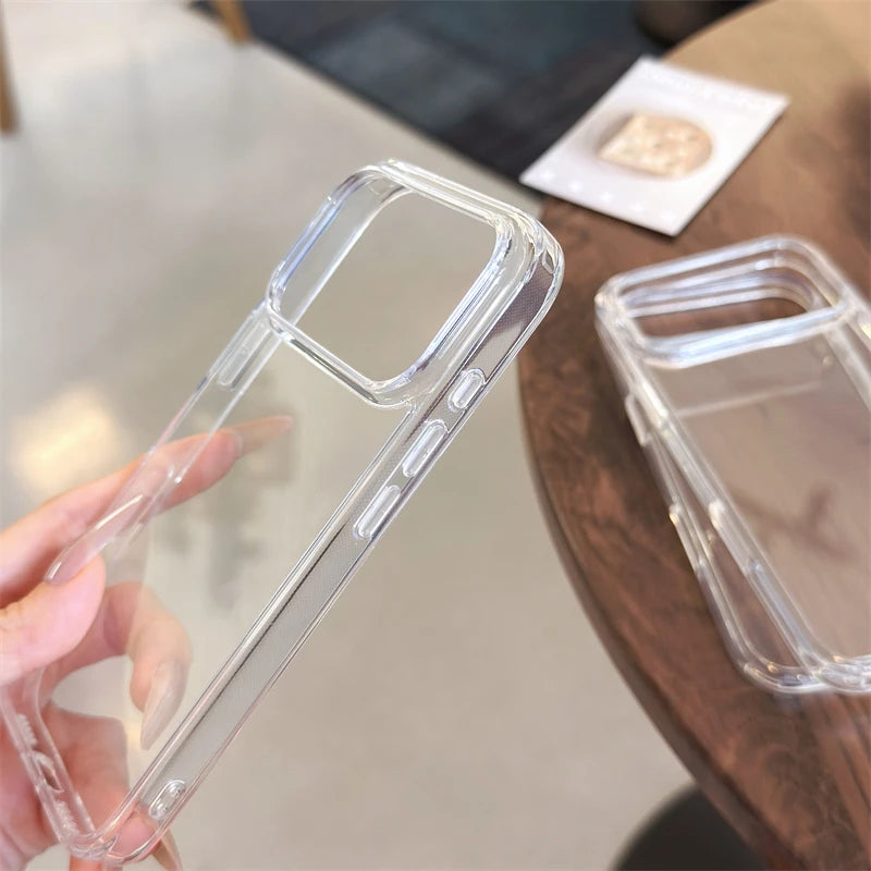 Luxury Transparent Tempered Glass Case – Shockproof Clear Cover for iPhone 12–17 Series