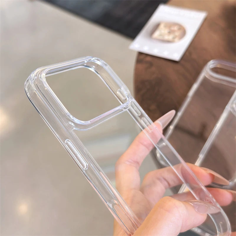 Luxury Transparent Tempered Glass Case – Shockproof Clear Cover for iPhone 12–17 Series