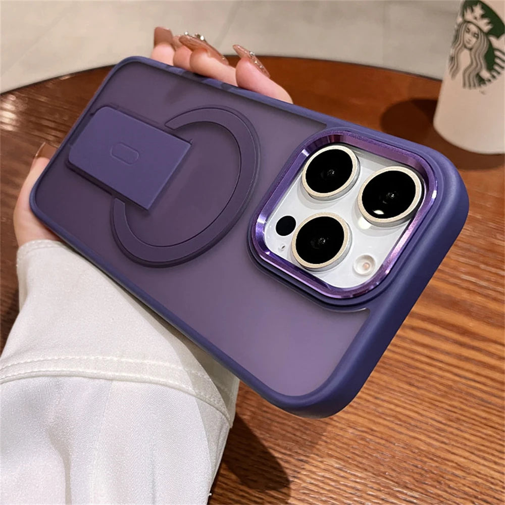 Magnetic Folding Stand iPhone Case – Matte Shockproof Cover with MagSafe