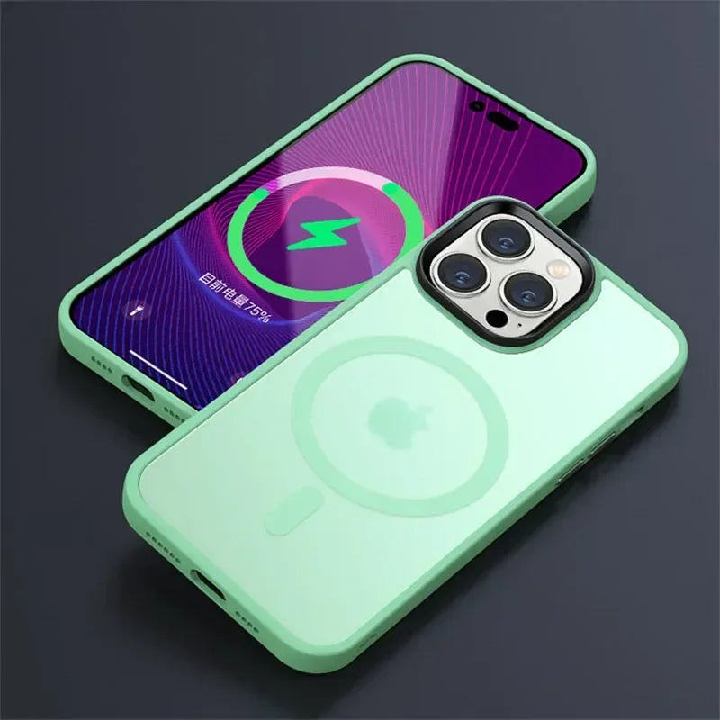 Shockproof Matte Transparent iPhone Case – MagSafe & Wireless Charging Compatible