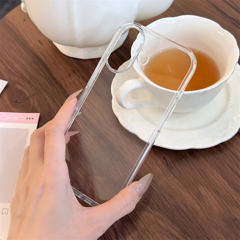 Luxury Transparent Tempered Glass Case – Shockproof Clear Cover for iPhone 12–17 Series