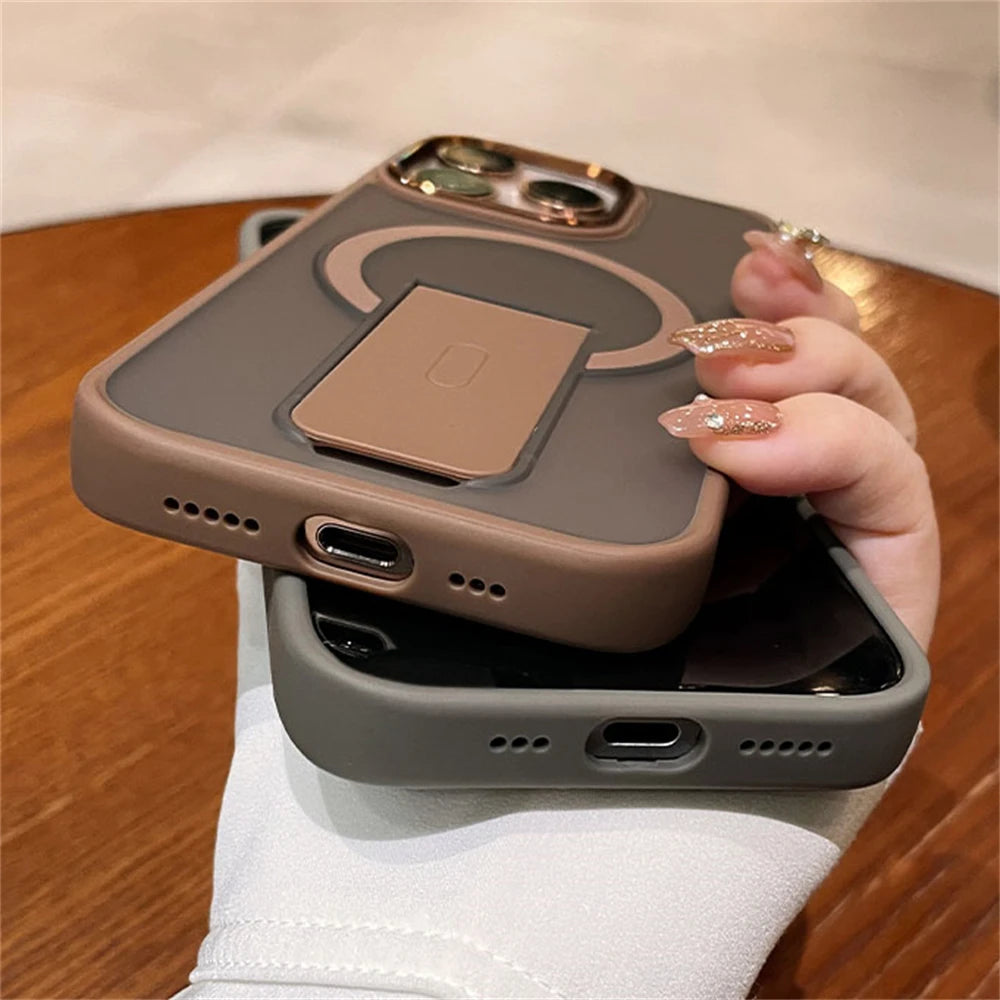 Magnetic Folding Stand iPhone Case – Matte Shockproof Cover with MagSafe