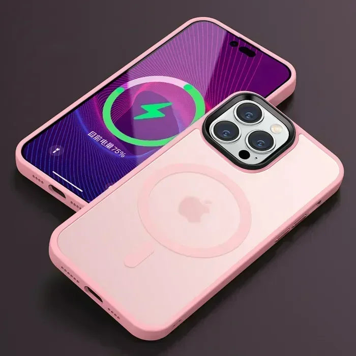 Shockproof Matte Transparent iPhone Case – MagSafe & Wireless Charging Compatible