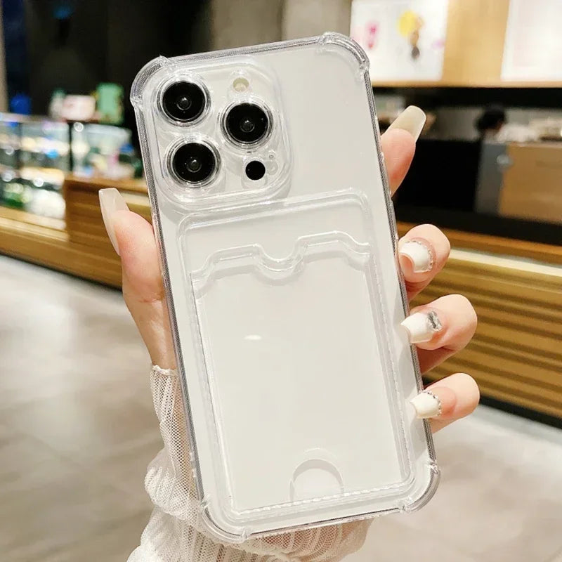 Transparent iPhone Case with Card Holder & Shockproof Wallet Back Cover