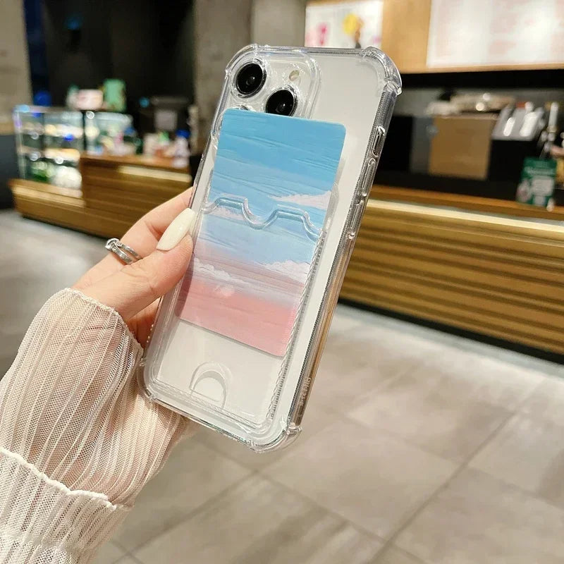 Transparent iPhone Case with Card Holder & Shockproof Wallet Back Cover