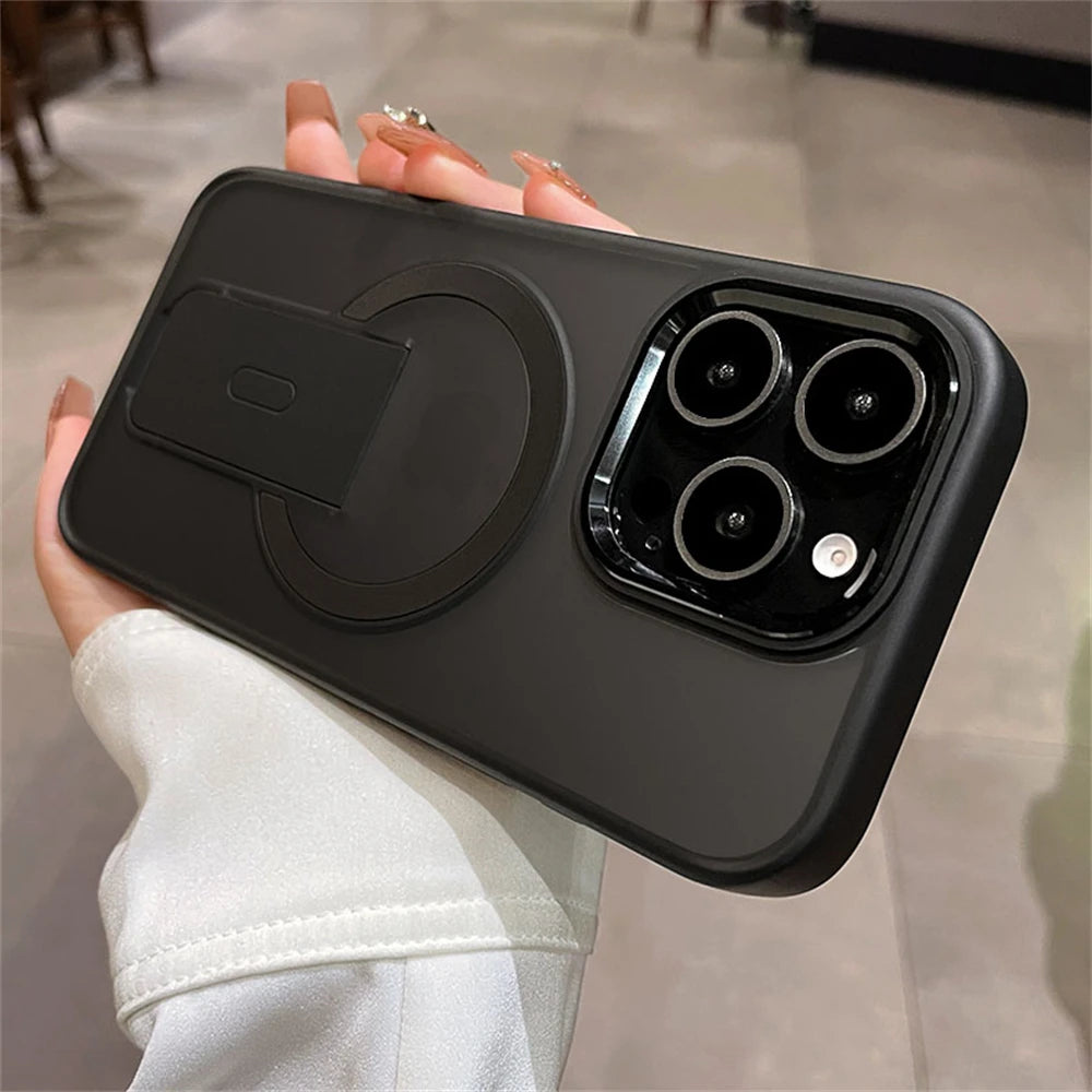 Magnetic Folding Stand iPhone Case – Matte Shockproof Cover with MagSafe