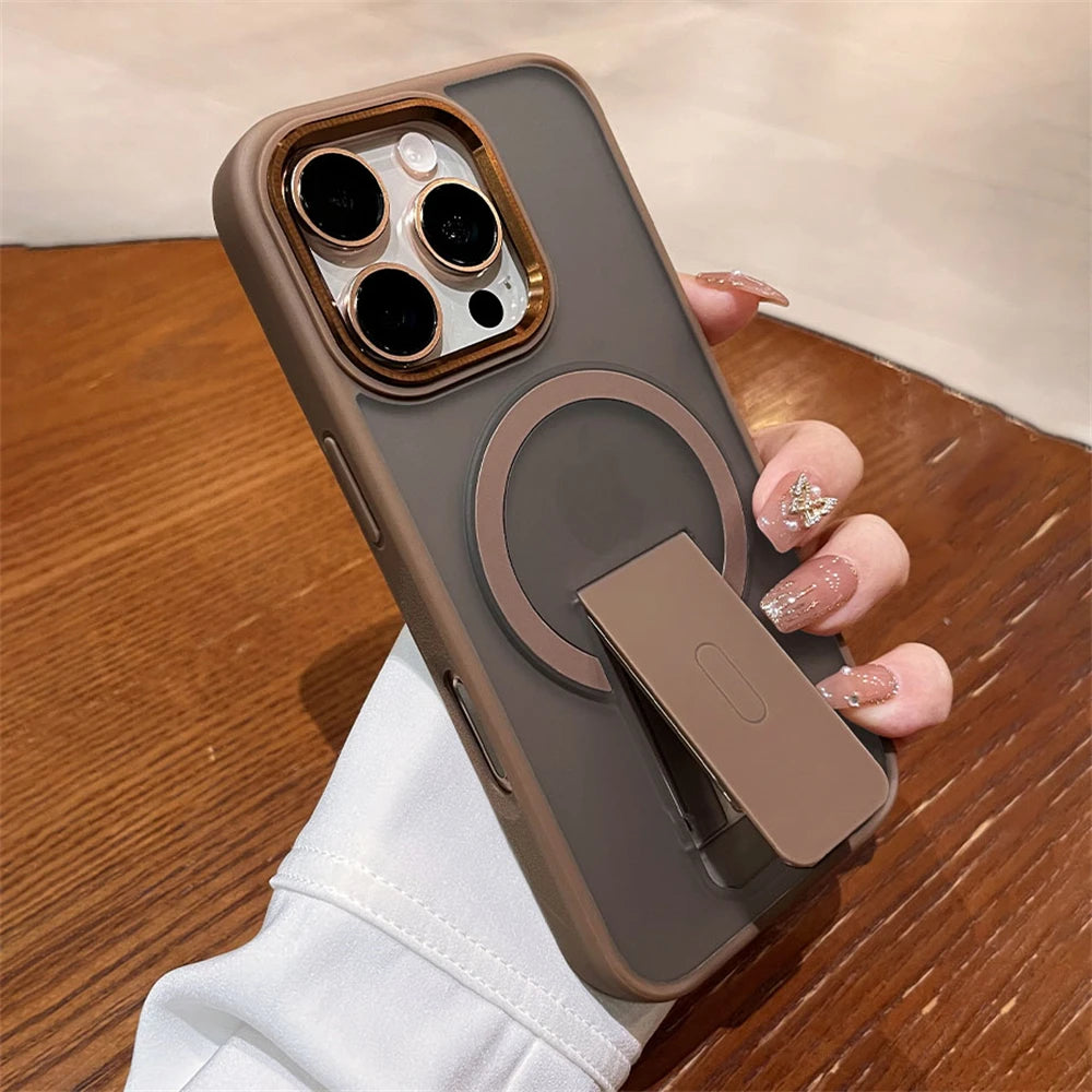 Magnetic Folding Stand iPhone Case – Matte Shockproof Cover with MagSafe