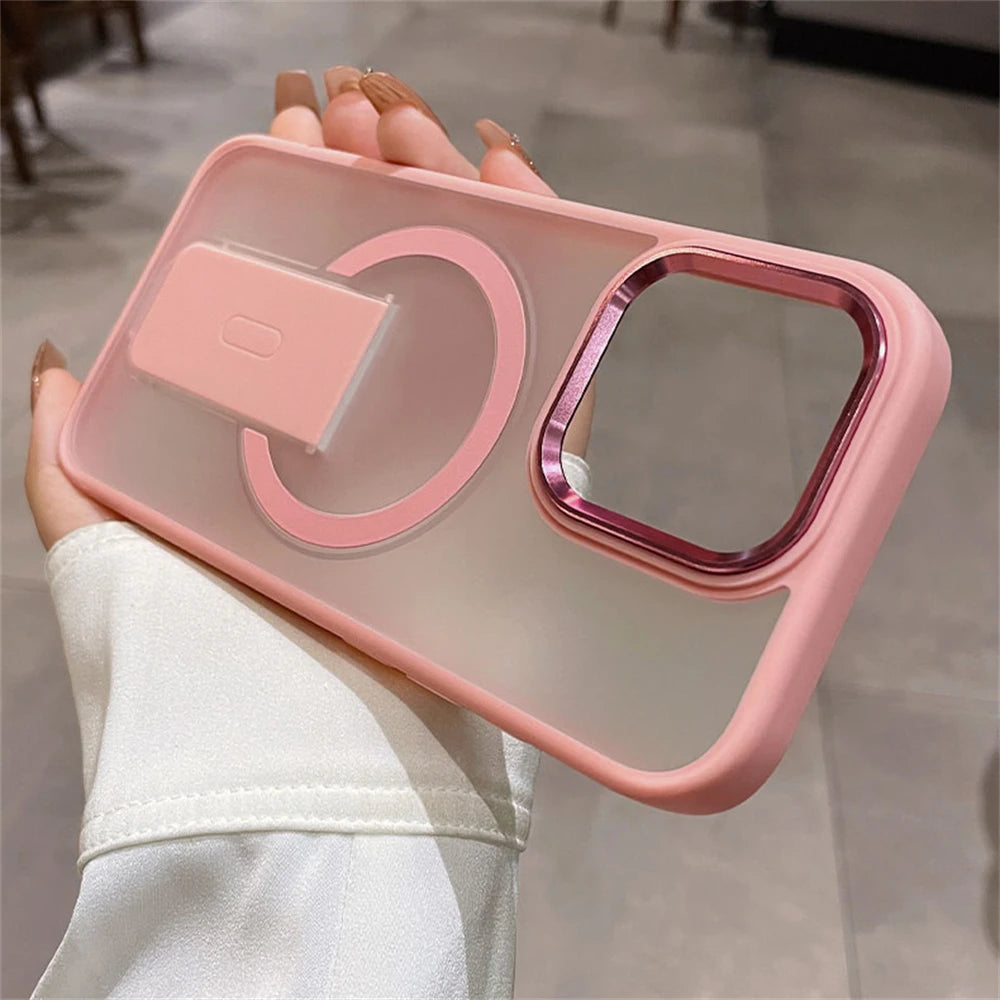 Magnetic Folding Stand iPhone Case – Matte Shockproof Cover with MagSafe