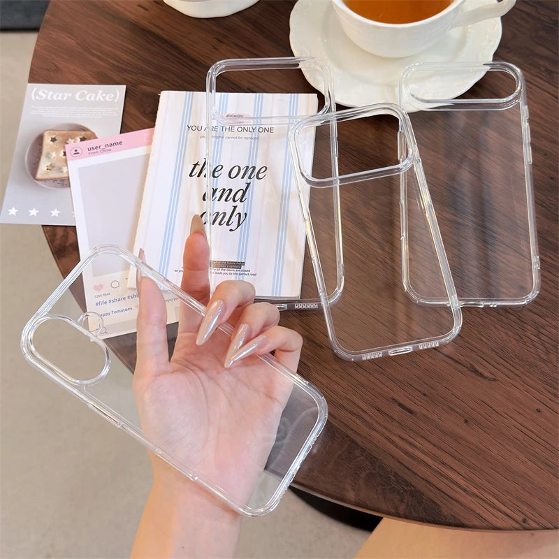 Luxury Transparent Tempered Glass Case – Shockproof Clear Cover for iPhone 12–17 Series