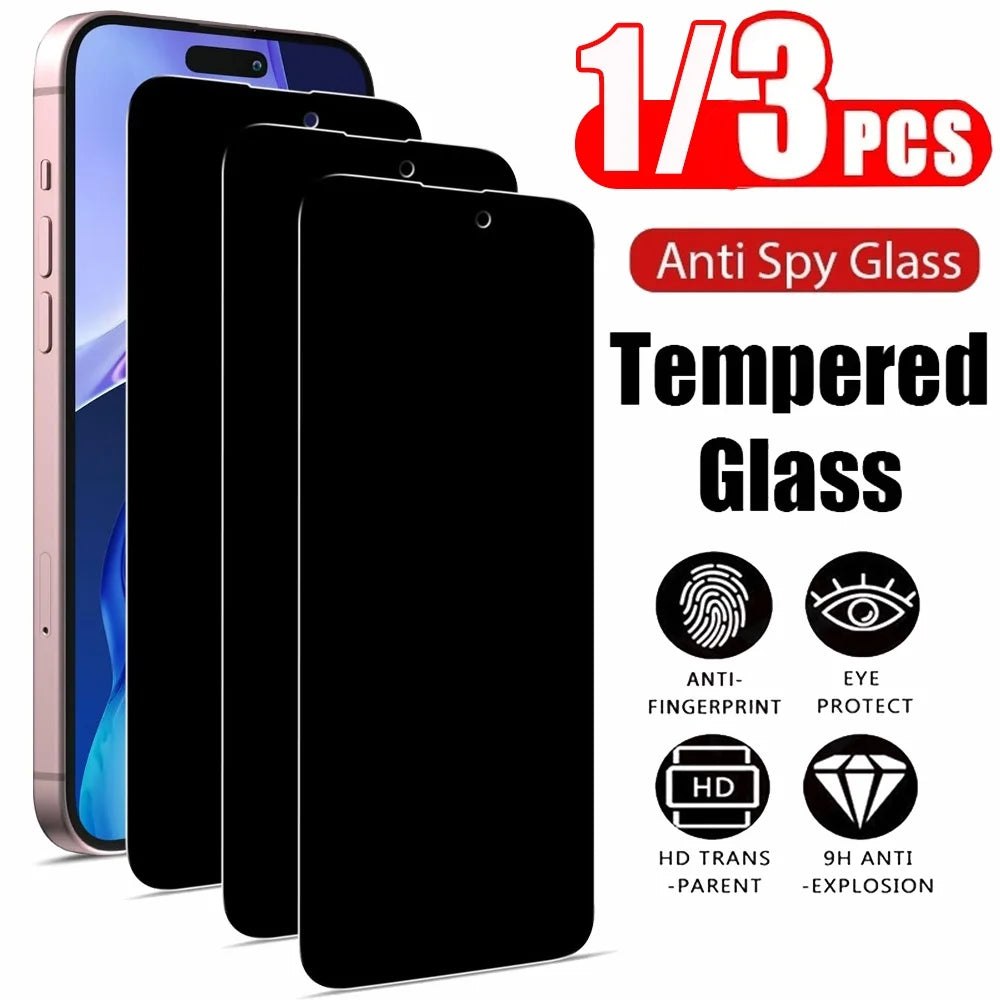 Anti-Spy Tempered Glass Screen Protector – Privacy Film for iPhone 11–17 Series (1/3 Pack)