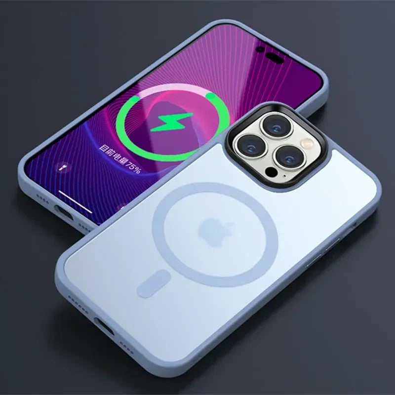 Shockproof Matte Transparent iPhone Case – MagSafe & Wireless Charging Compatible