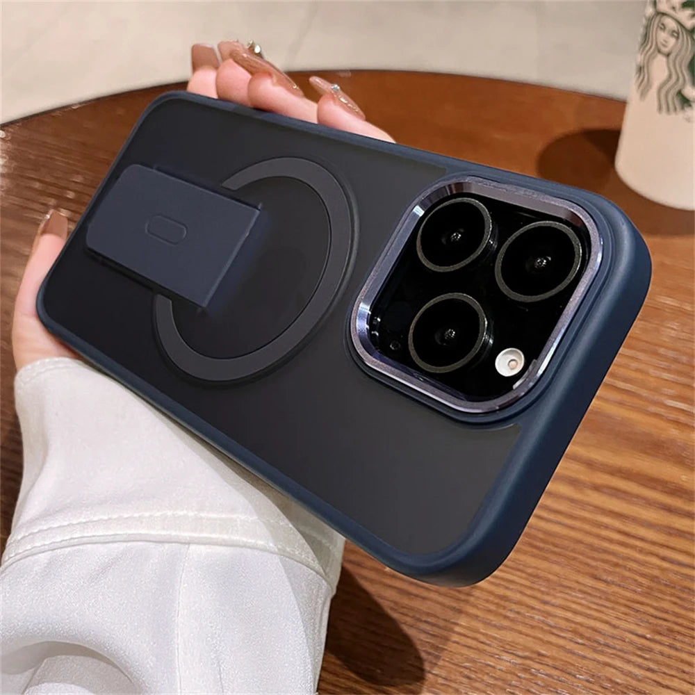 Magnetic Folding Stand iPhone Case – Matte Shockproof Cover with MagSafe