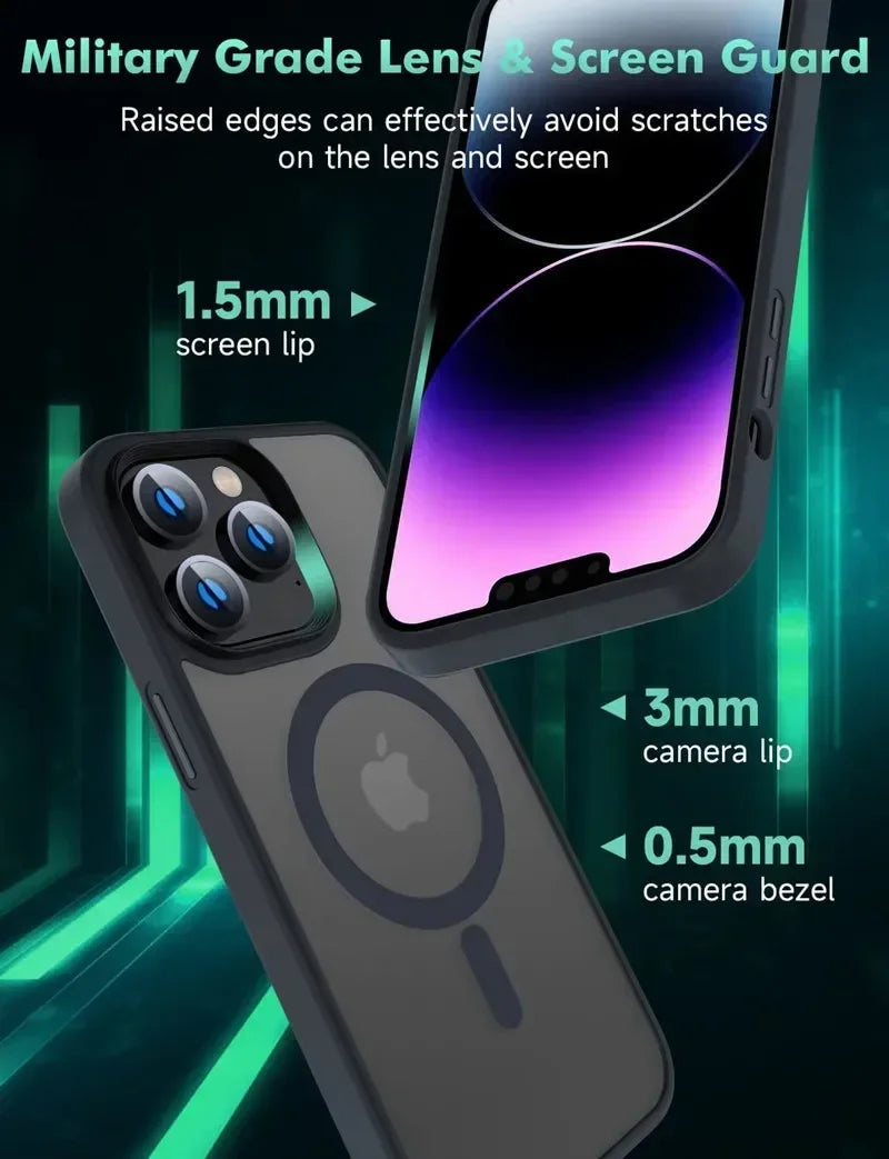 Shockproof Matte Transparent iPhone Case – MagSafe & Wireless Charging Compatible