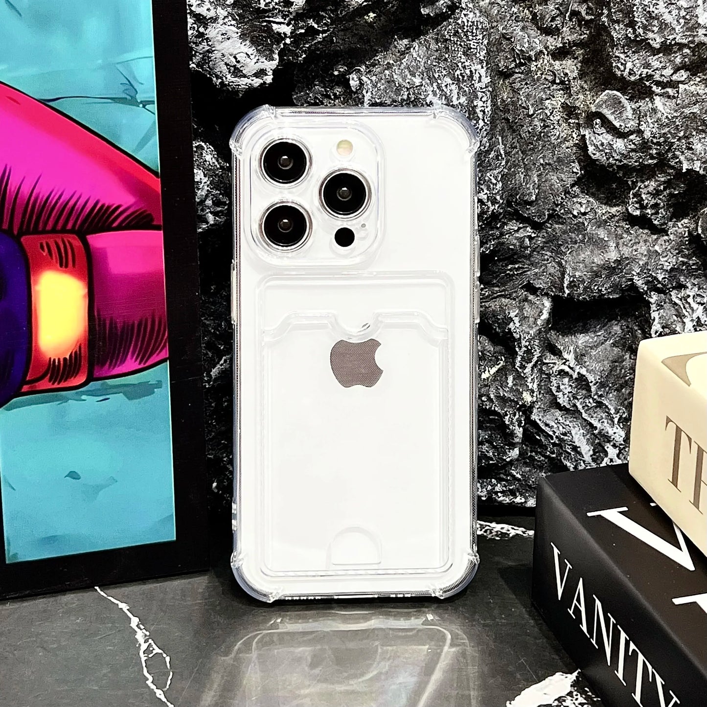 Transparent iPhone Case with Card Holder & Shockproof Wallet Back Cover