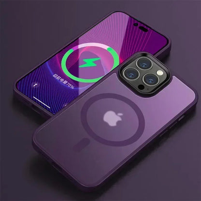 Shockproof Matte Transparent iPhone Case – MagSafe & Wireless Charging Compatible