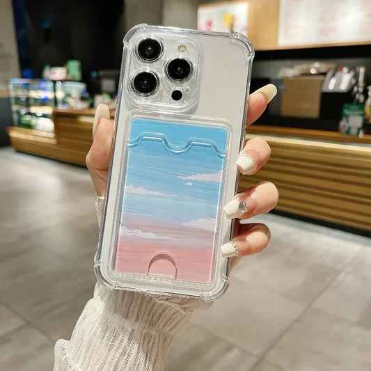 Transparent iPhone Case with Card Holder & Shockproof Wallet Back Cover