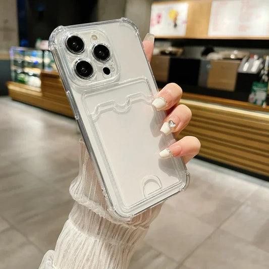 Transparent iPhone Case with Card Holder & Shockproof Wallet Back Cover