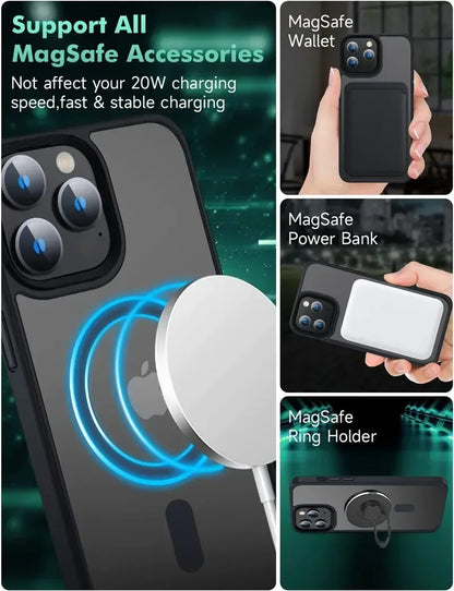 Shockproof Matte Transparent iPhone Case – MagSafe & Wireless Charging Compatible