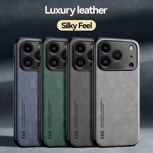 Luxury Leather Shockproof Phone Case – Compatible with iPhone 11–17 Series