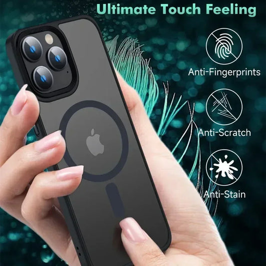 Shockproof Matte Transparent iPhone Case – MagSafe & Wireless Charging Compatible
