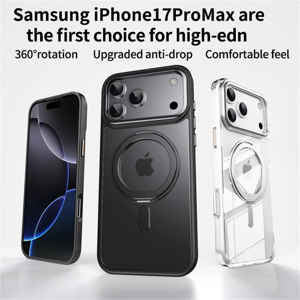 Luxury 360° Rotating Magnetic Stand Case – MagSafe Compatible for iPhone 11–17 Series