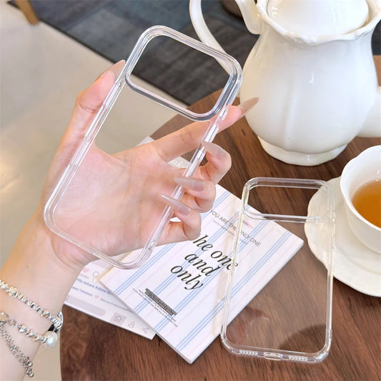 Luxury Transparent Tempered Glass Case – Shockproof Clear Cover for iPhone 12–17 Series