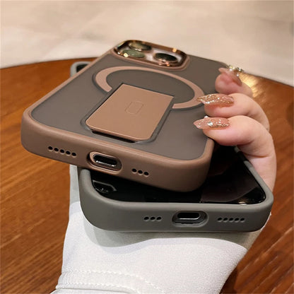 Magnetic Folding Stand iPhone Case – Matte Shockproof Cover with MagSafe