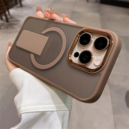 Magnetic Folding Stand iPhone Case – Matte Shockproof Cover with MagSafe