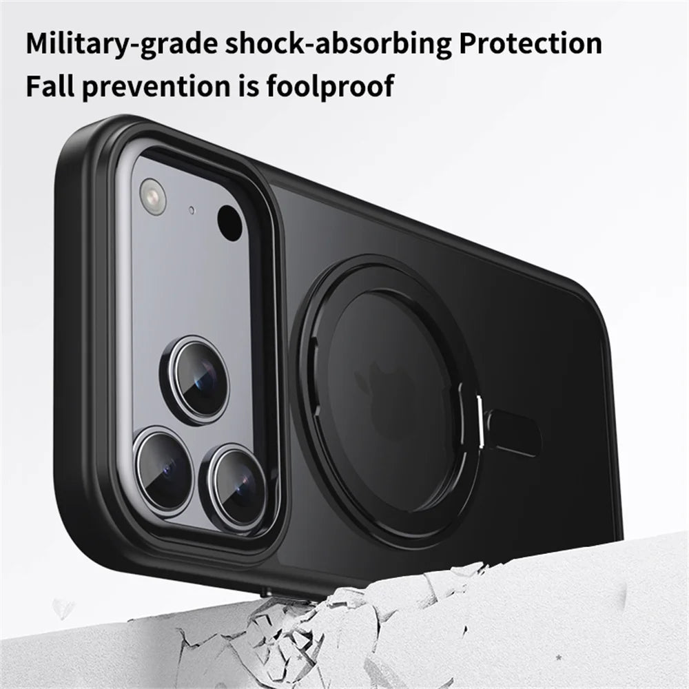 Luxury 360° Rotating Magnetic Stand Case – MagSafe Compatible for iPhone 11–17 Series