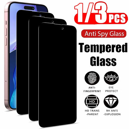 Anti-Spy Tempered Glass Screen Protector – Privacy Film for iPhone 11–17 Series (1/3 Pack)